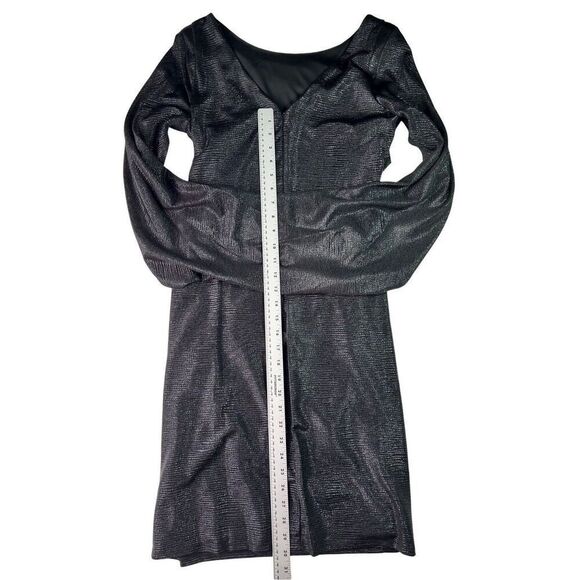 R&M Richards Women's Sz 8 Drape Back Metallic Knit Split Sleeve Short Dress Blck - Picture 16 of 16